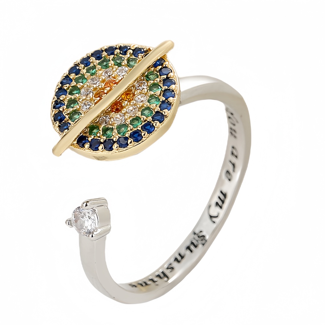 Rotating Muticolor Zircon Planet Ring Adjustable Anti-Stress Open Finger Rings